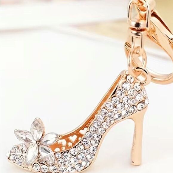 BAG CHARM Gold Tone Crystal Heel Keychain - Picture 7 of 7
